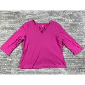 JK Intimates Top Womens XL Pink Magenta Split Neck 3/4 Sleeve Cotton Casual 42"